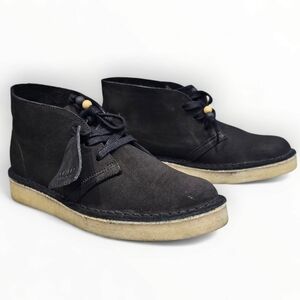 CLARKS Originals Desert Coal Women Black Nubuck Leather Lace Up Ankle Boots 7.5M